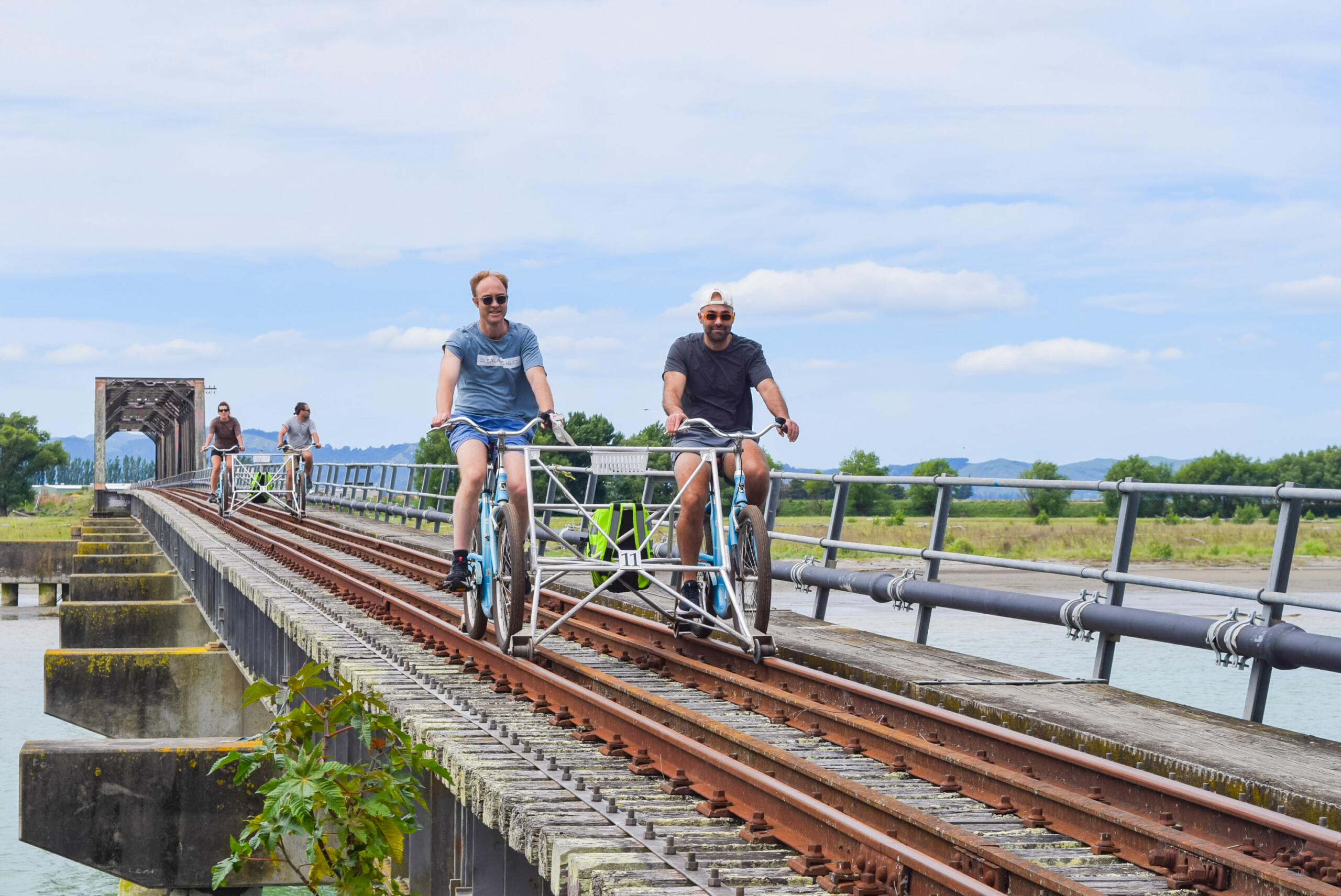 Two boys on railbike adventure.